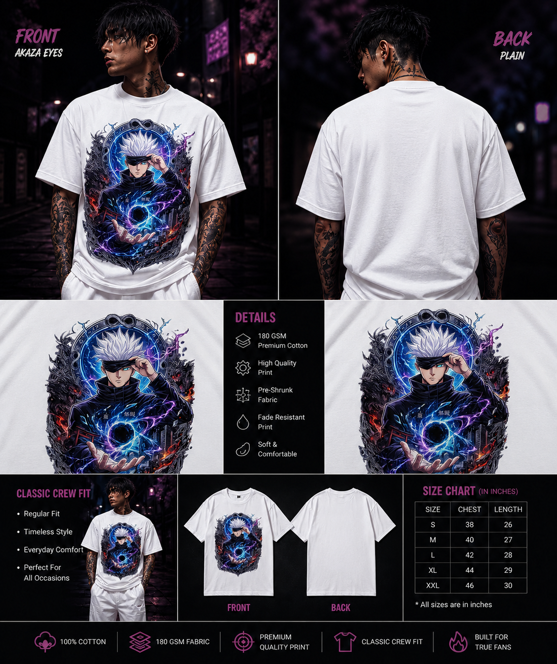 Limitless Void: Gojo Satoru Premium Anime Unisex Classic Crew T-Shirt