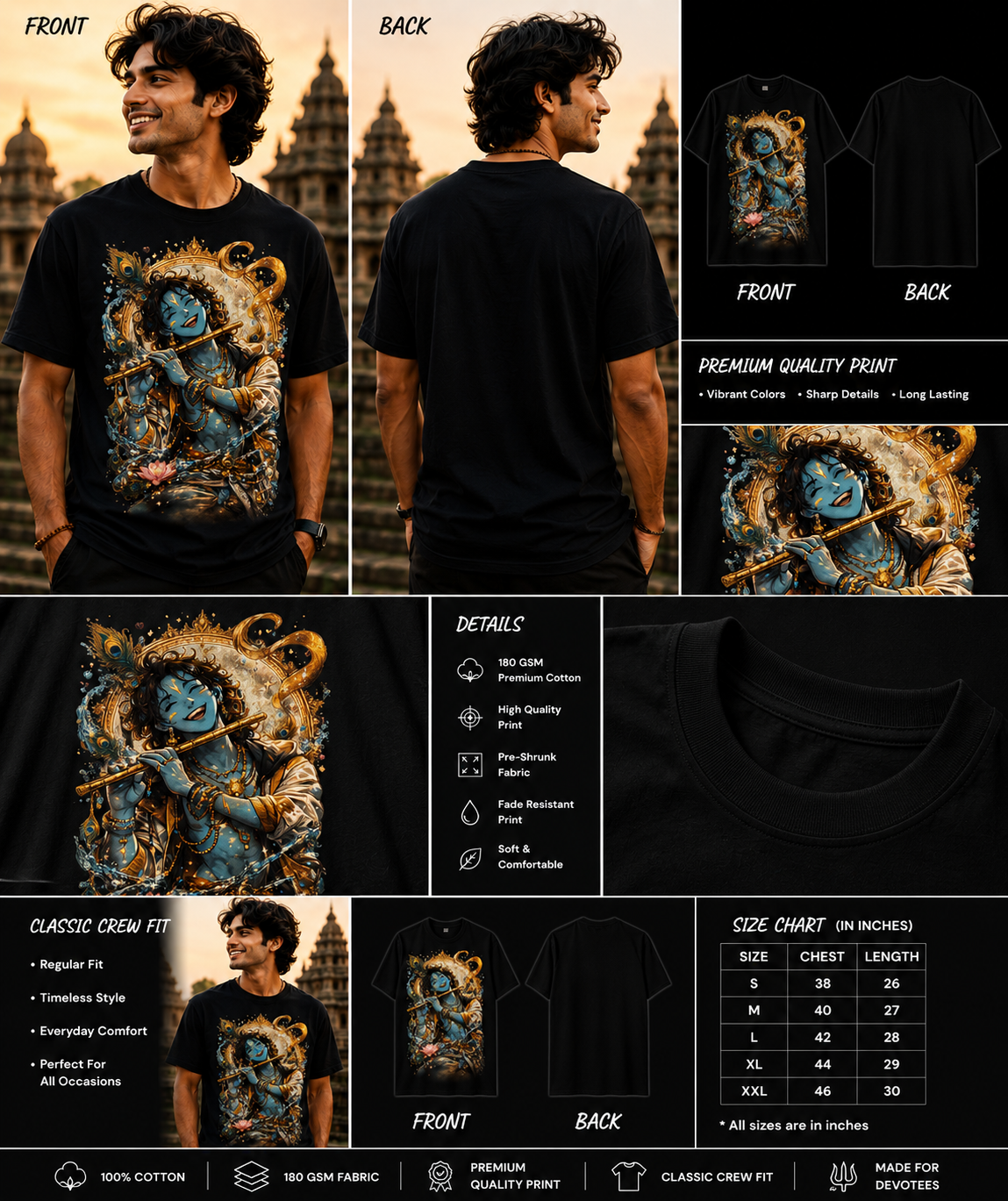 Eternal Bliss Krishna Modern Lord Krishna Classic Crew T-Shirt