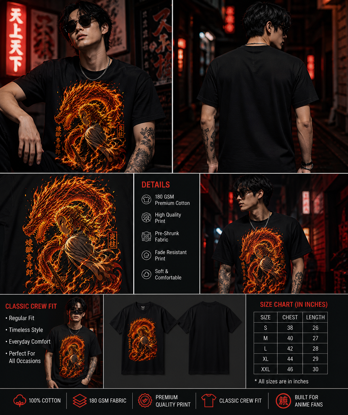 Flame Dragon Hashira – Rengoku Fire Aura Unisex Classic Crew T-Shirt