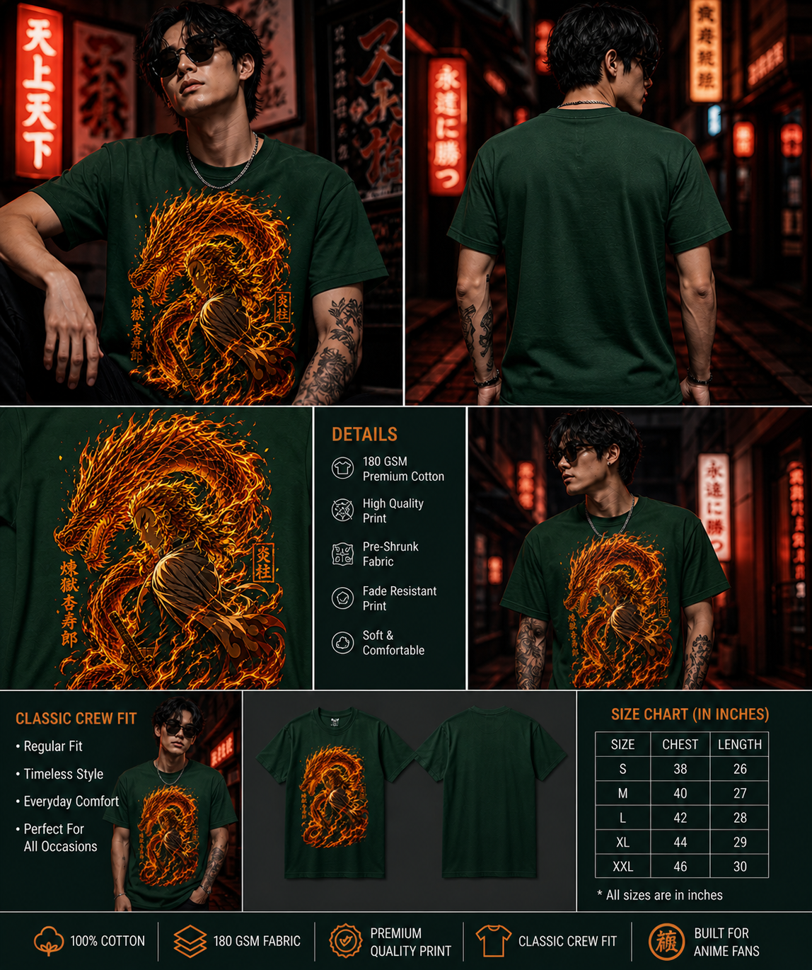 Flame Dragon Hashira – Rengoku Fire Aura Unisex Classic Crew T-Shirt