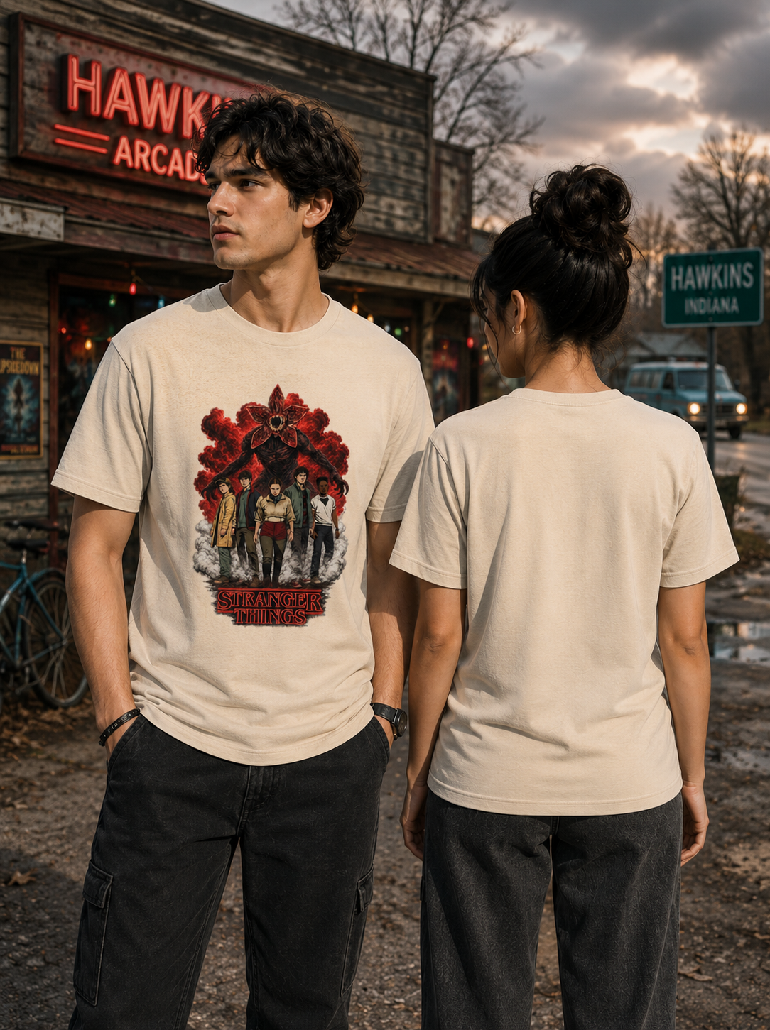Hawkins Heroes & The Demogorgon: Unisex Classic Crew T-Shirt
