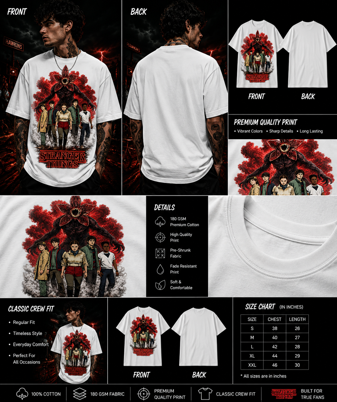 Hawkins Heroes & The Demogorgon: Unisex Classic Crew T-Shirt