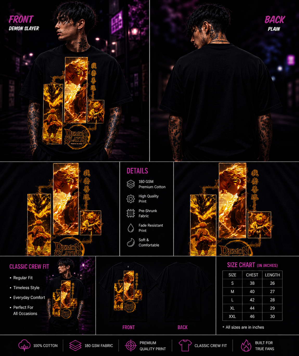 Thunder Breathing: Zenitsu Demon Slayer Premium Streetwear Unisex Classic Crew T-Shirt